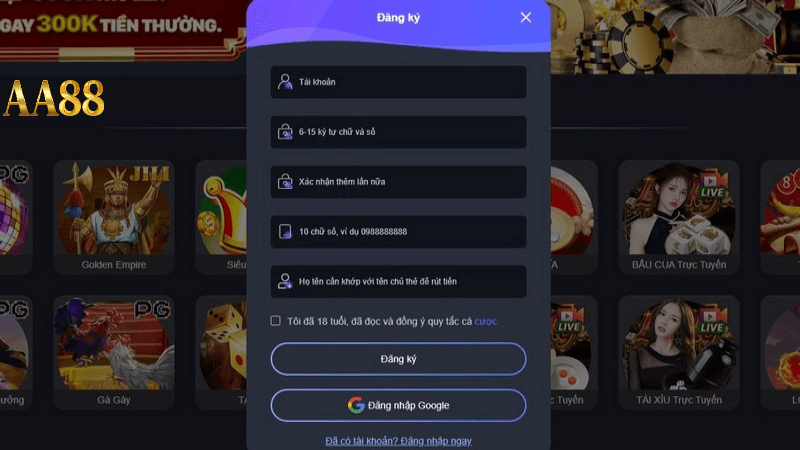 Một số lưu ý khi đăng ký aa88